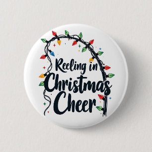 Reeling in Christmas Cheer Fishing Rod Xmas Lights 6 Cm Round Badge