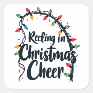 Reeling in Christmas Cheer Fishing Rod Xmas Lights Square Sticker