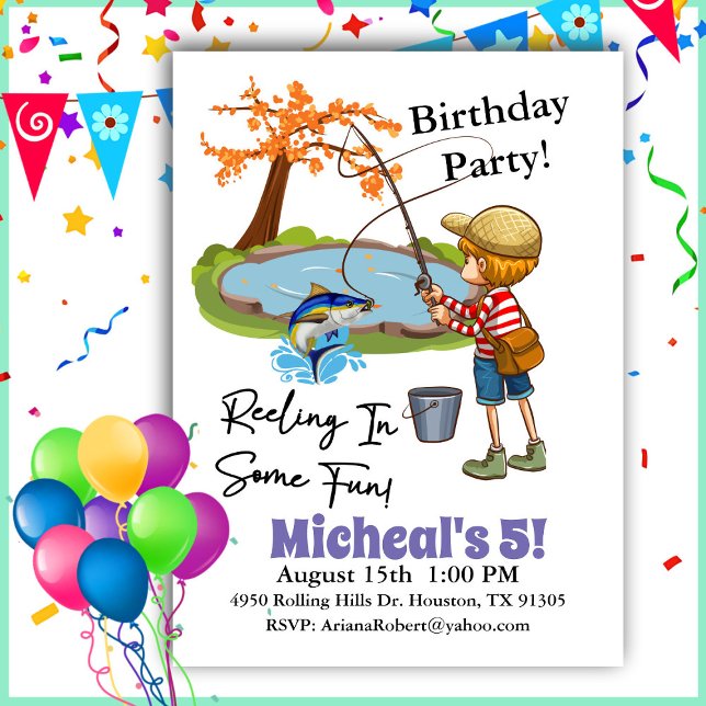 Reeling In Fun Fishing Boy Birthday  Invitation (Creator Uploaded)
