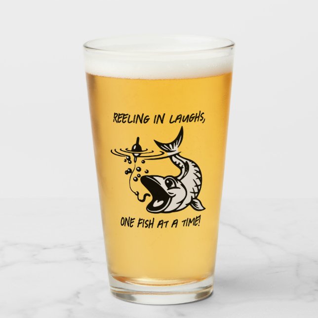 Reeling in laughs... - Fishing Beer Glass (Front Filled)