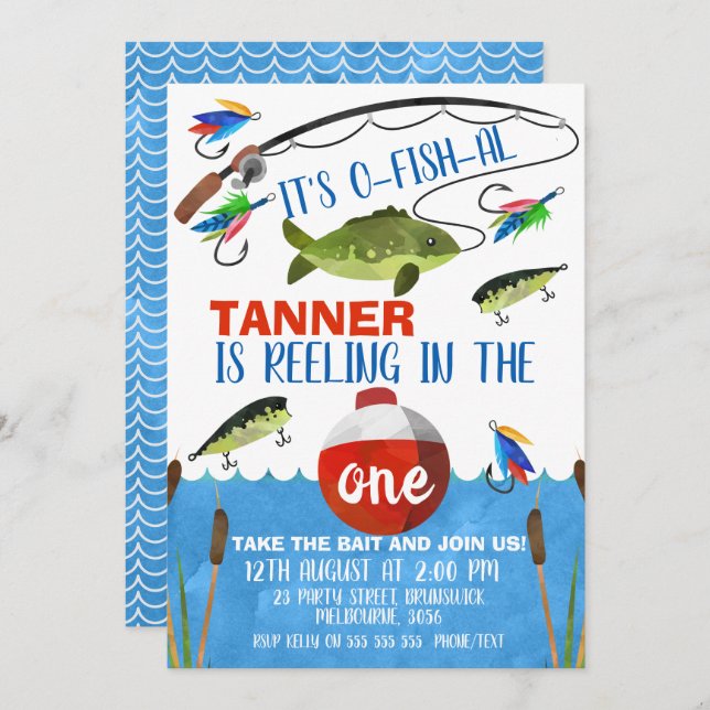 Reeling in the big one First Birthday Invitation (Front/Back)