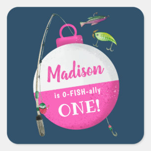 Reeling in the big ONE Fishing Birthday  Square Sticker
