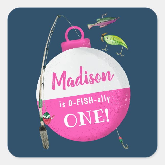 Reeling in the big ONE Fishing Birthday  Square Sticker (Front)
