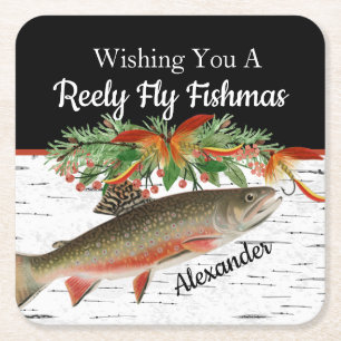  Reely Fly Fishmas  Fishing Christmas empty Small  Square Paper Coaster