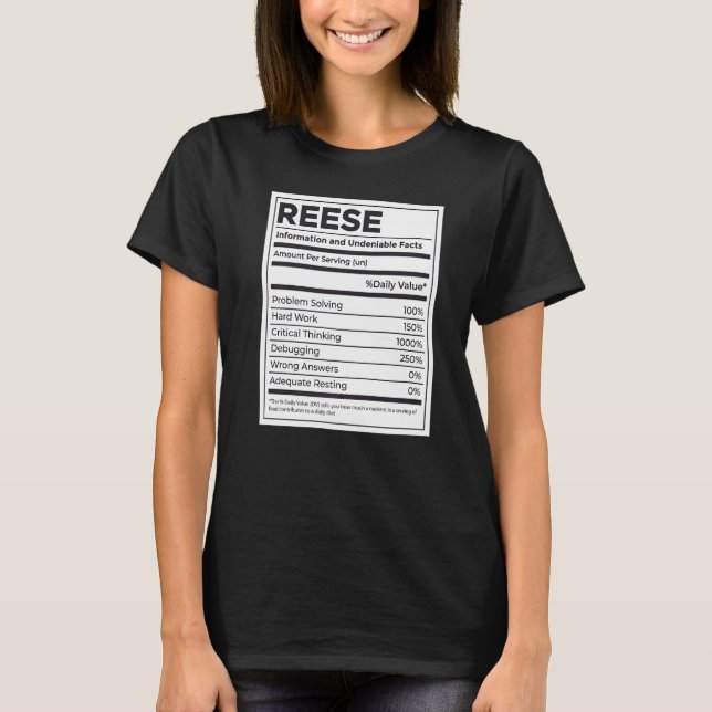 Reese Nutrition Information Problem Solving Hard W T-Shirt (Front)