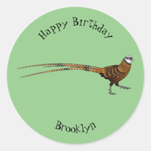Reeves's pheasant bird cartoon illustration  classic round sticker