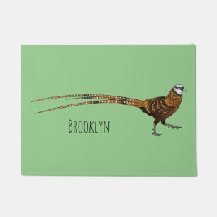 Reeves's pheasant bird cartoon illustration doormat