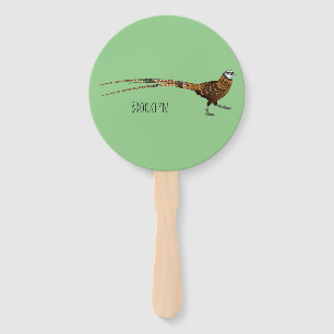 Reeves's pheasant bird cartoon illustration hand fan