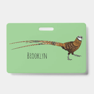 Reeves's pheasant bird cartoon illustration  ID badge