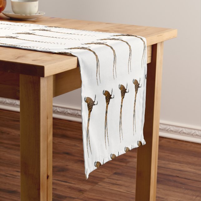 Reeves's pheasant bird cartoon illustration  short table runner (In Situ)