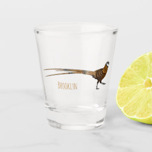 Reeves's pheasant bird cartoon illustration shot glass