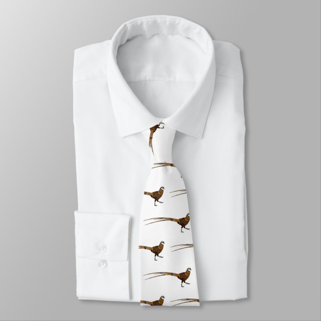 Reeves's pheasant bird cartoon illustration tie (Tied)