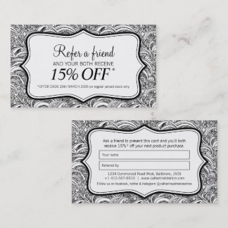 Refer a friend beauty or fashion paisley mono business card