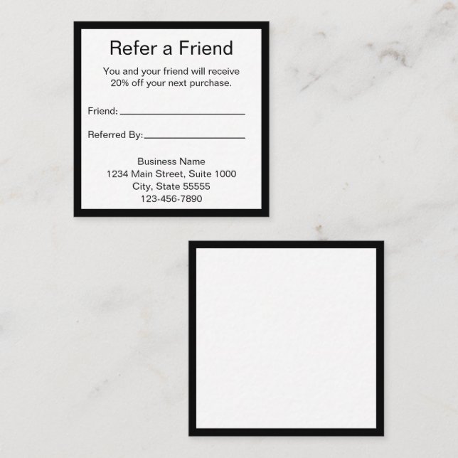 Refer a Friend Black & White Referral Card (Front/Back)