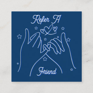 Refer a friend blush blue cute hands illustration  square business card