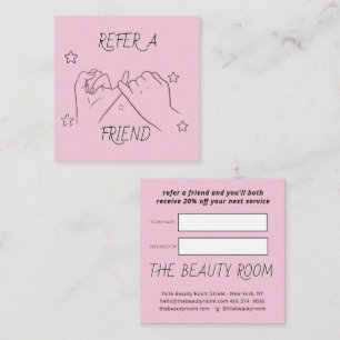 Refer a friend blush pink cute hands illustration referral card