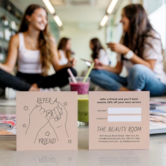 Refer a friend light peach cute hands illustration referral card (Refer a friend light peach cute hands illustration)