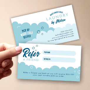 Refer A Friend Mobile Laundry Service Blue & White Referral Card