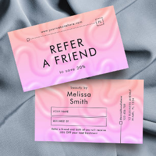 Refer a Friend Neon Pink Girly Hair Makeup Lashes Referral Card