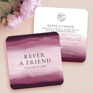 Refer A Friend Red Watercolor Beauty Salon Logo Referral Card