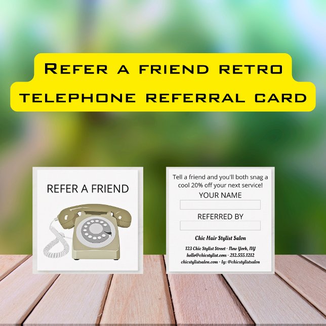 Refer a friend retro telephone referral card (Creator Uploaded)