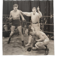 Referee counting over boxer in ringboxing, vintage