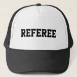 Referee hat for official sports teams supervision<br><div class="desc">Black and white referee hat for official sports teams supervision. Handy for soccer,  basketball,  softball,  baseball,  lacross,  water polo,  football,  rugby,  volleyball,  handball,  tennis and other sports that need an umpire. Great for High School games,  college leagues and tournament matches. Personalise with name of coach or trainer optionally.</div>