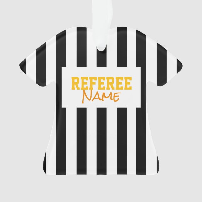 REFEREE NAME Sports Team Colours Stripes Ornament (Front)