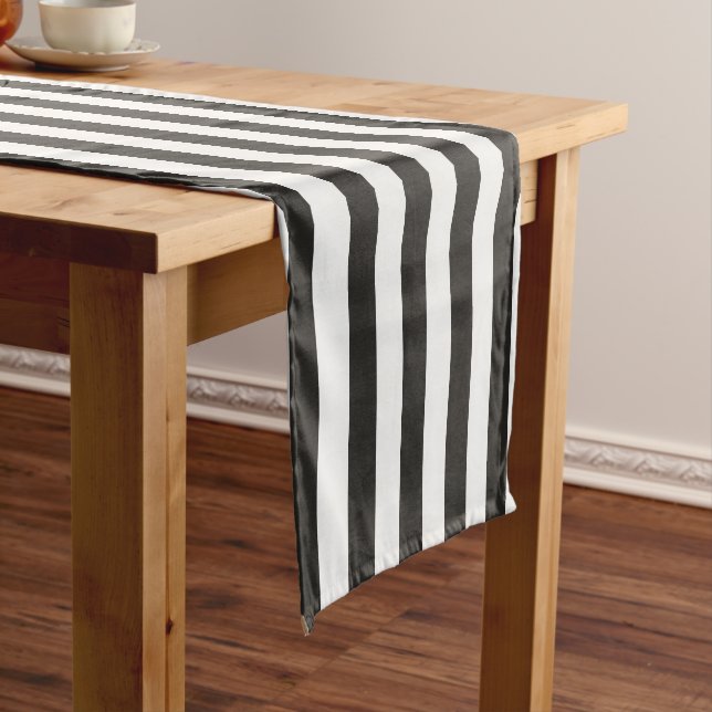 Referee Striped Classic Black & White Vertical  Short Table Runner (In Situ)