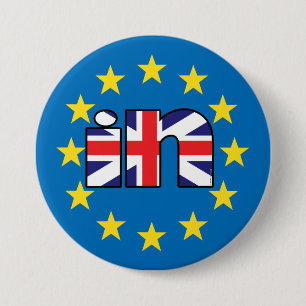 Referendum StrongerIn UK flag 'In' on EU stars 7.5 Cm Round Badge
