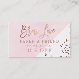 Referral card brows rose gold typography blush