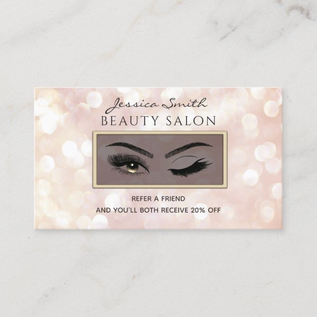 Referral card chic bokeh eyelashes & eyebrows wink (Front)
