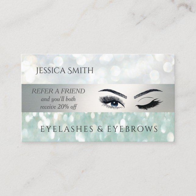 Referral card chic bokeh eyelashes & eyebrows wink (Front)