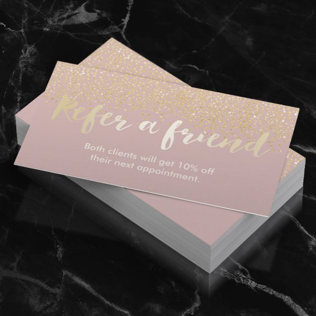 Referral Card | Chic Gold Confetti Dots Dusty Pink (Creator Uploaded)