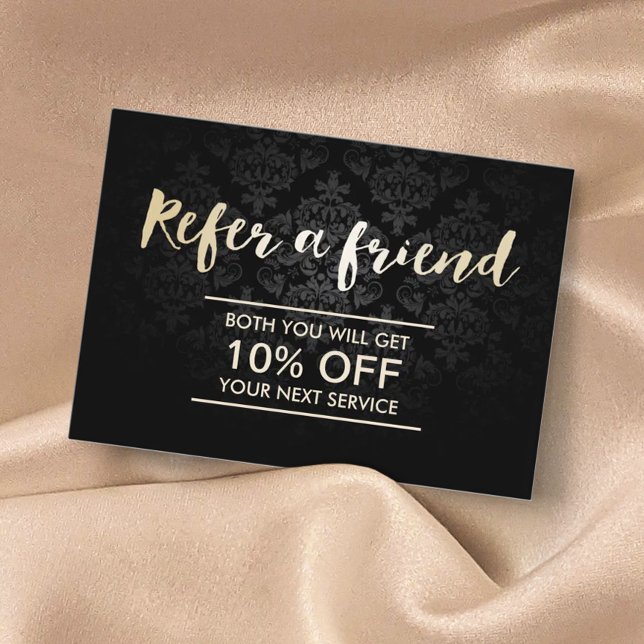 Referral Card | Elegant Dark Damask Gold Script (Creator Uploaded)
