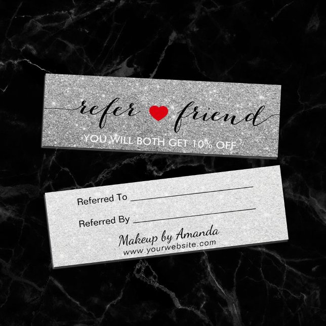 Referral Card | Elegant Silver Glitter Red Heart (Creator Uploaded)