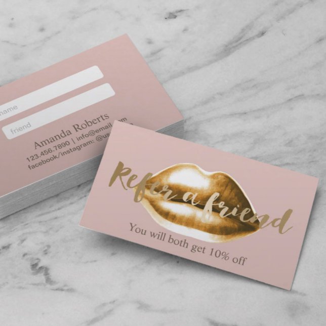 Referral Card | Gold Lips Blush Pink Girly Salon (Creator Uploaded)