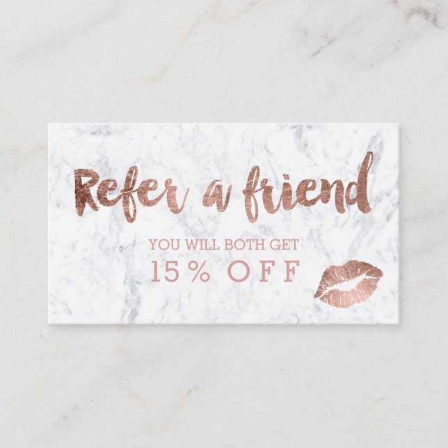 Referral card lips rose gold typography marble (Front)