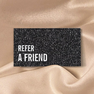 Referral Card   Modern Black Glitter Sparkles