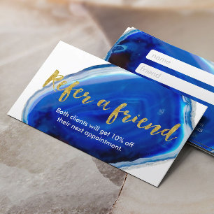 Referral Card Modern Blue Agate Stone Gold Script