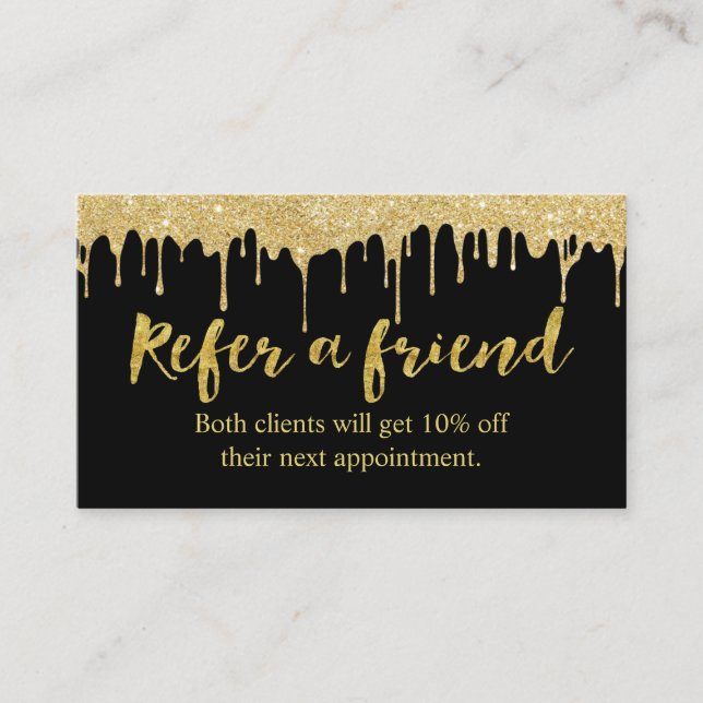 Referral Card | Modern Gold Dripping Salon (Front)