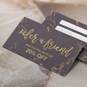 Referral Card Modern Salon Gold & Purple Marble