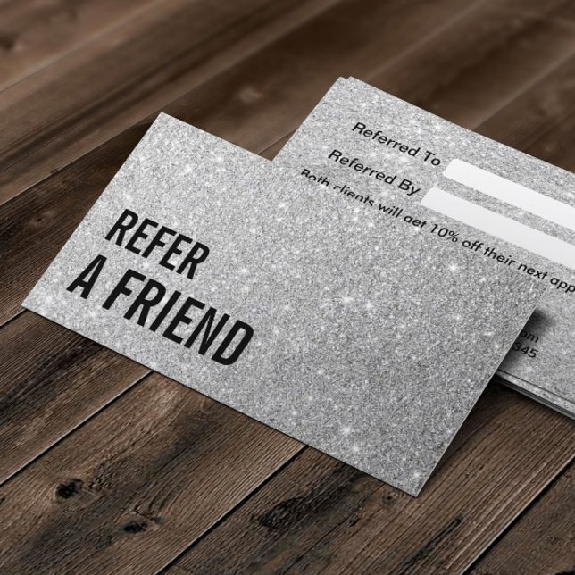 Referral Card | Modern Silver Glitter Beauty Salon (Creator Uploaded)