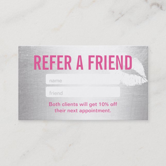 Referral Card | Modern Silver & Pink Makeup Artist (Front)