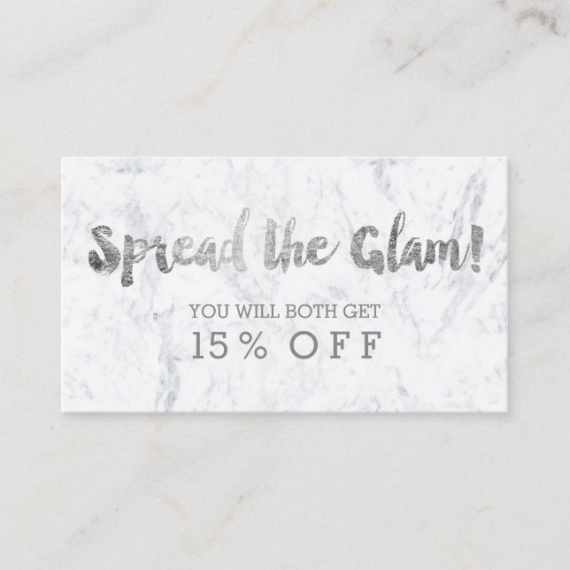 Referral card modern silver typography marble 2 (Front)