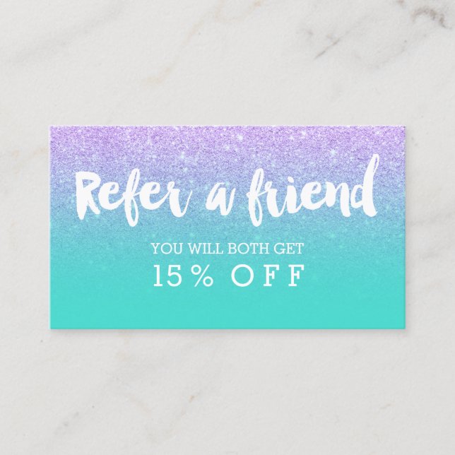 Referral card modern typography lavender glitter (Front)
