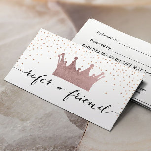 Referral Card   Rose Gold Crown & Confetti Dots