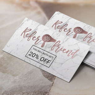 Referral Card  Rose Gold White Marble Beauty Salon