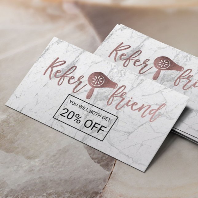 Referral Card |Rose Gold White Marble Beauty Salon (Creator Uploaded)