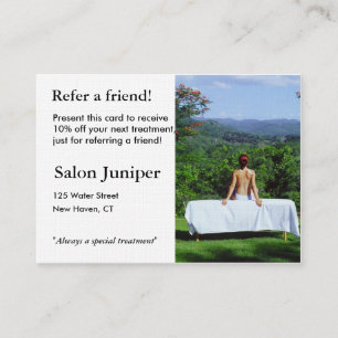 Referral Card with outdoor massage table